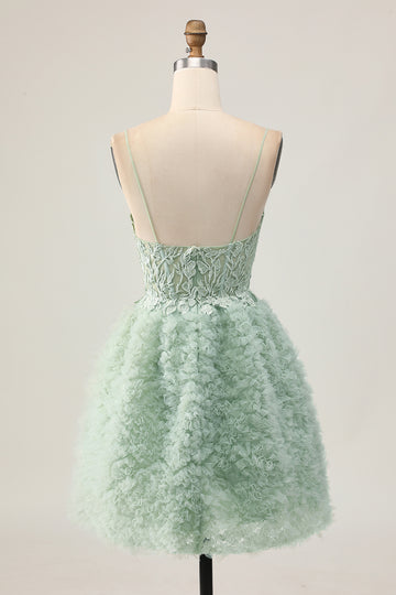 Sage Green A-Line Corset Homecoming Dress with Appliques